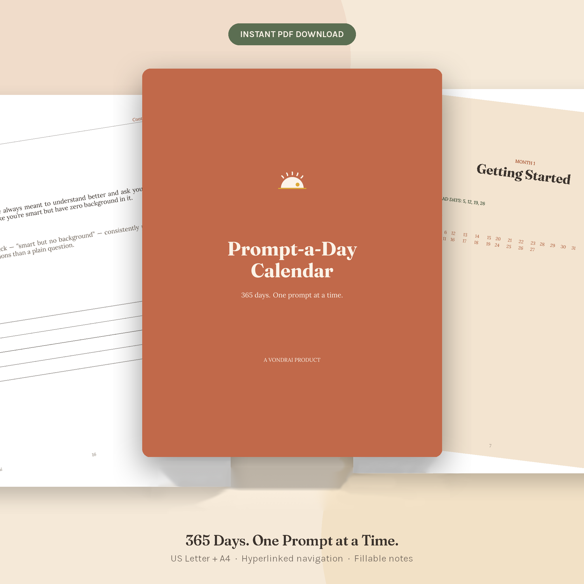 Prompt-a-Day Calendar cover, an instant PDF download in the Vondrai brand style